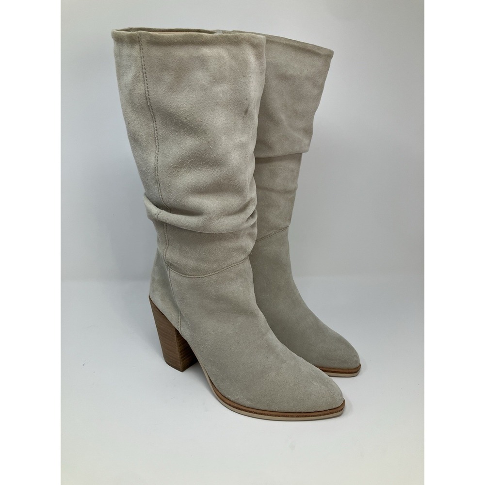 Crevo January Women's Size 7 Suede Slouch Boots Beige CW1266-261 Stacked Heel